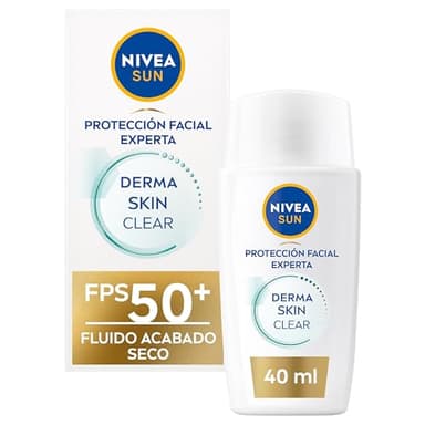 NIVEA SUN - Derma Skin Clear - Fluido Acabado Seco SPF 50+ - Crema solar facial 50 - Licocalcón A y Niacinamida - Protección Solar Anti Imperfecciones y Anti Brillos - Piel Normal y Grasa - 40 ml