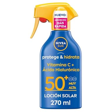 NIVEA SUN Protege & Hidrata - Spray Solar FP50+ - Protector Solar Corporal - Protección UVA/UVB Muy Alta - Resistente al Agua - Hidratación 48h - Todo Tipo de Piel - 270 ml, El embalaje puede variar