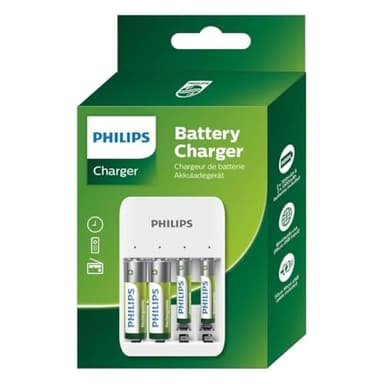 Philips Cargador de Pilas - USB - Pilas Recargables - Incluye Pilas AA y Pilas AAA - Universal - Cargador de Pilas Recargable