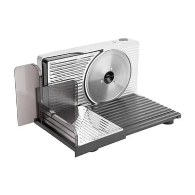 Jata JECF1820 - Cortafiambres Electrico con Cuchilla de Acero Inoxidable Extraíble. 17 cm de Diámetro. Regulador de Grosor 0 a 15 mm. Sistema de Seguridad. 120 W. Base Plegable. Corte preciso