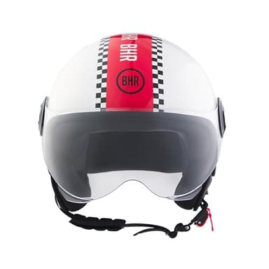 BHR Casco Demi-Jet 835 SPECIAL - Casco Scooter Homologado ECE 22.06 con Visera Tipo Gafa Antiarañazos - Cierre Micrométrico y Almohadillas Desmontables - Red Rush L