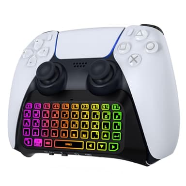 MoKo Teclado Inalámbrico con Retroiluminación RGB para Mando PS5, Mini Teclado Bluetooth para PlayStation 5 con Luz Colorida Altavoz Integrado Mejorado y Conector de Audio de 3,5 mm PS5 Accesorios