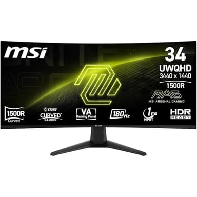 MSI mag 346CQ - Monitor 34" UWQHD, 3440 x 1440, 1500R, Gaming Monitor, VA, 180Hz,1ms, HDR Ready, Eye Care, HDMI 2.0b, DP 1.4a, Sin Marcos, Inclinación Ajustable, Soporte Vesa, Negro