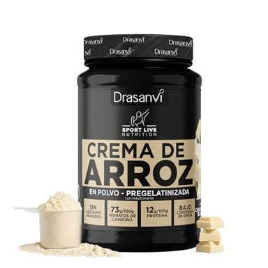 DRASANVI CREMA DE ARROZ | Crema de arroz fitness | Energía rápida y sostenida |Hidratos de Carbono, Fibra y Proteínas de calidad |Sin Grasas ni Azúcares añadidos | Sabor Chocolate Blanco- 1 Kg