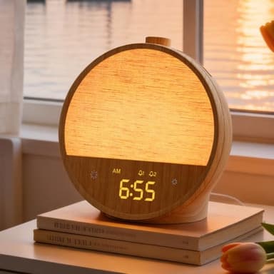 blonbar - Despertador con luz y simulación de amanecer, lámpara de cabecera con 10 sonidos naturales y 10 sonidos blancos, lámpara de mesa con luz ambiente RGB, despertador suave para dormitorio