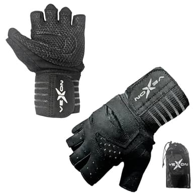 VEXON Guantes de Gimnasio con Muñequera | Soporte Firme para Entrenamiento de Fuerza y Pesas. (Talla M)