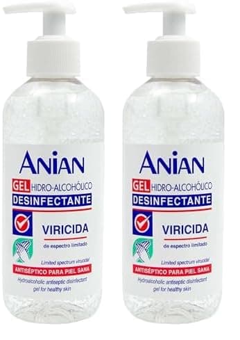 ANIAN - Gel Hidroalcohólico Desinfectante Antiséptico, 300 ml, +60% de Alcohol, Gel Desinfectante de Manos, Bactericida y Viricida, No Reseca la Piel, Limpiador de Manos sin Aclarado (Paquete de 2)