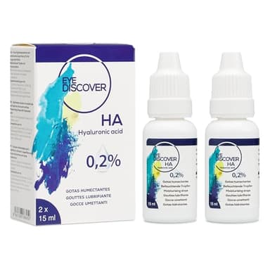 EYE DISCOVER Lágrimas Artificiales con Ácido Hialurónico al 0,2% – Gotas para Ojos Secos, Colirio para Hidratación Intensa, 2 x 15 ml