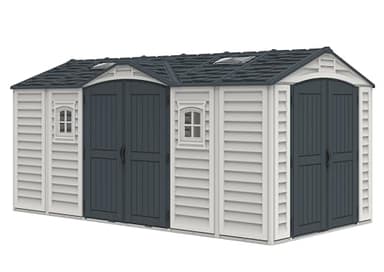 Duramax - caseta cobertizo jardín - APEX PRO PLUS 15X8. - Resina PVC - color gris claro y oscuro - incluye suelo