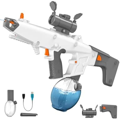 Pistola de Agua Eléctrica para Niños y Adultos, Potente Pistola de Agua con 810 ml Gran Capacidad, Absorción Automática, 6-8 m Alcance, Juguetes Acuáticos para Piscina y Playa (Gris)