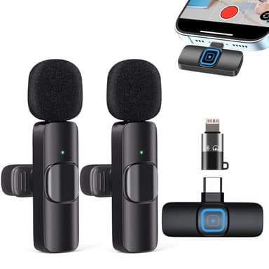 Microfono Inalambrico para iPhone/iOS/Android, Micrófono Lavalier Inalámbrico Bluetooth para Móvil Portátil, para Youtube, Facebook, Twitter, TIK Tok Video y transmisión en Vivo(No se Requiere App)
