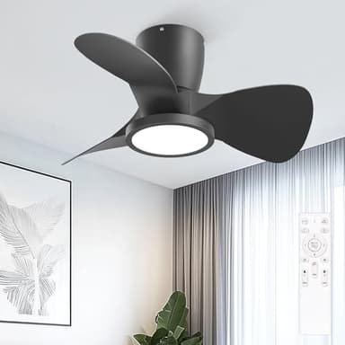 Ateroll Ventilador de Techo con Luz, Ø61CM, 3CCT (3000K-4000K-5000K), 1500LM Ventilador de Techo con Mando a Distancia, 4 Velocidades, Temporizador, Apto para Salón, Dormitorio (Negro)
