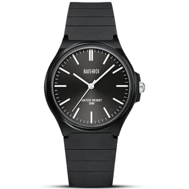 BAISHIOI Reloj Hombre Reloj de Cuarzo Analógico para Hombre Minimalista Resistente al Agua Sport Casual Relojes de Pulsera con Negro Correa Silicona (Black)