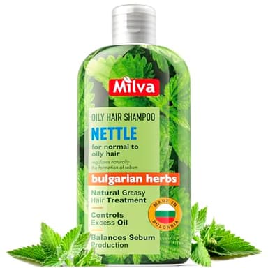 Milva Champu Para Pelo Graso de Ortiga, 200 ml - Champú Antigrasa Seborregulador sin Sulfatos - Shampoo que Controla el Sebo en Raíces Grasas y Puntas Secas, Aporta Frescura y Volumen Duradero