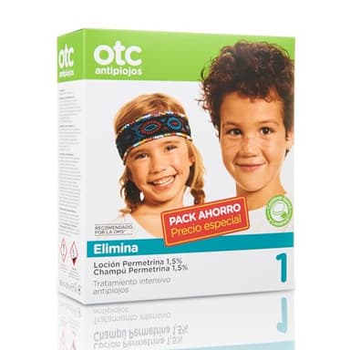 OTC Antipiojos Pack Permetrina, Elimina Piojos y Liendres, Incluye Loción y Champú de 125 ml con Permetrina al 1,5%, Gorro y Lendrera, Apto a Partir de 2 Años
