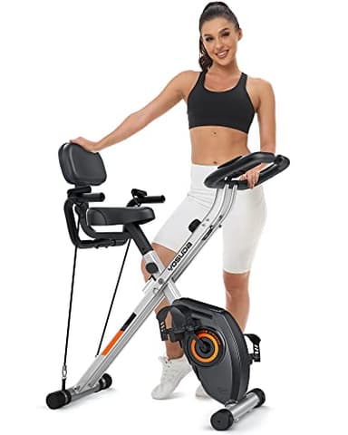 YOSUDA 3 IN 1 Bicicleta estática de 8 niveles de resistencia magnética ajustable, plegable y silenciosa, capacidad de peso estacionaria de 270 libras, con banda de resistencia de brazos, pantalla LCD