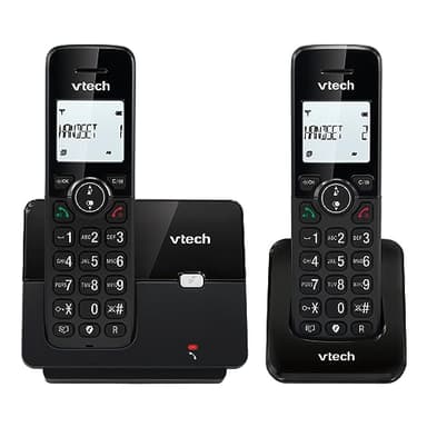 VTech CS2001 Teléfono inalámbrico casa Duo, Teléfono Fijo inalámbrico DECT Fácil de Usar Escucha Extra Fuerte Bloqueo de Llamadas Manos Libres Identificador de Llamadas Pantalla retroiluminada Negro