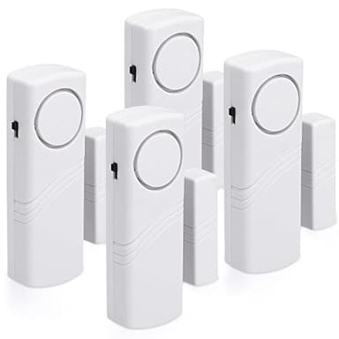 kwmobile Tapa Sensor Puerta y Ventana - 4x Alarma Puerta con Sirena Acustico Sin Wifi - Alarmas para Puertas Autocaravana Trastero y Ventanas - Sistema de Seguridad para el Hogar