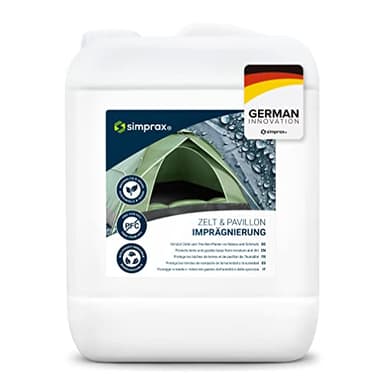 SIMPRAX® Spray Impermeabilizante Textil para Tiendas de Campaña Lonas Accesorios de Exterior - Certificado Oeko-Tex - Spray Impregnante Transparente Hidrofugo Ecologico con Protección UV - 500 ml