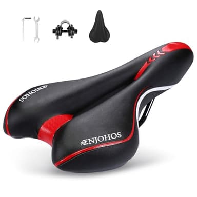 ENJOHOS Sillín de Ciclismo, Asiento de Bicicleta Sillín de Asiento de Bicicleta de Gel Cómodo Silla de Montar (Rojo)