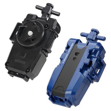 GWEOR 2 Piezas X Lanzador de Peonzas con Cuerda, Compatible con X Spinning Tops de Alta Velocidad, En el sentido de las agujas del reloj, Juguete Duradero de Batalla para Niños, Negro+Azul