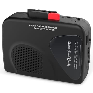 Reproductor de Casetes Portátil, Grabadora, Radio Am/FM, Altavoz Integrado, Salida para Auriculares y Clip para Cinturón Incluido(Negro)