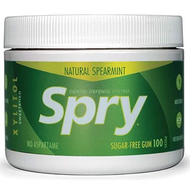 Spry Fresh Chicle Natural con Xilitol Sistema de Defensa Dental sin Aspartamo sin Azúcar sin OGM sin Gluten (Spearmint, 100 Count - Pack of 1)