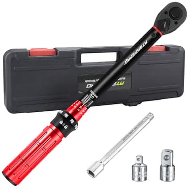ATsafepro Llave Dinamométrica 3/8" 5-60Nm ±3% Precisión,Juego Profesional con Adaptador,Barra Extensión 6",Cabezal Reversible para Coches, Motos, Bicicletas