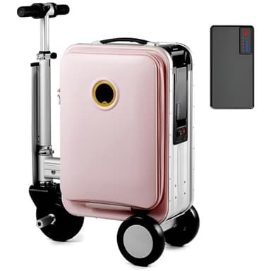 JXUANMM Maleta Inteligente de 20", Scooter eléctrico Ligero de Viaje, Maleta rígida expandible con Ruedas giratorias, Ligera Pink-with1battery