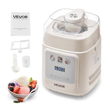 VEVOR Máquina Automática para Hacer Helados 1 L con Compresor Incorporado sin Precongelación Heladera Automática Vertical de 4 Modos 259 x 269 x 355 mm con Tapa Transparente para Hogar, Blanco