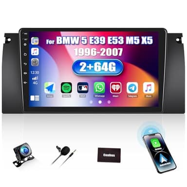 [2+64G] SIXWIN Android 13 Radio Coche para BMW 5 E39 E53 M5 X5(1996-2007) con CarPlay&Android Auto,9 Pulgadas Pantalla Táctil con Bluetooth/WiFi/GPS/FM/RDS/USB con Cámara Trasera