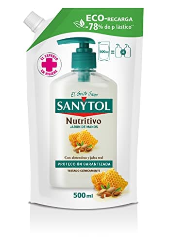 Sanytol - Eco Recarga Jabón de Manos Nutritivo, Con Ingredientes Naturales, Hidrata y Repara, Protección Total Contra Agentes Externos, Envase de Alta Resistencia, Clínicamente Testado - 500 ml