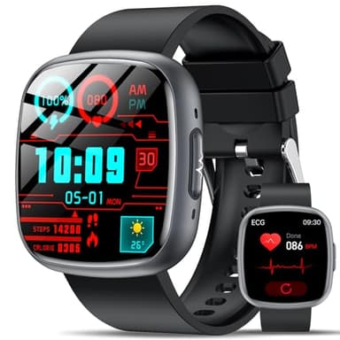 2025 Reloj Medidor de 𝐆𝐥𝐮𝐜𝐨𝐬𝐚 con ECG+HRV/Ácido Úrico/Lípidos, 1.75" Smartwatch con BMI/Fatiga/Emociones, 24/7 Presión Arterial, Temperatura Corporal, SpO2, Sueño Salud Watch para Android iOS
