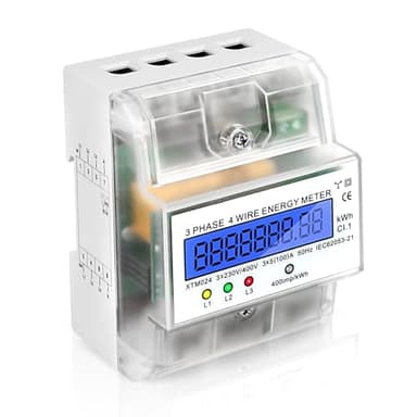 Medidor de Consumo Electrico Trifásico de 4 Hilos Contador Electrico Medidor de Energía Digital Lcd Amperímetro Carril Din para Sistemas de Medición de Potencia, 3X230/400V, 3X5(100) A, 400imp/Kwh