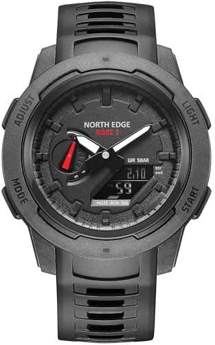 NORTH EDGE MARS3 - Reloj deportivo digital para hombre con carcasa de fibra de carbono, solo 55 g, resistente al agua hasta 50 m, cronómetro 1/100 s, cuenta atrás, hora mundial y retroiluminación LED