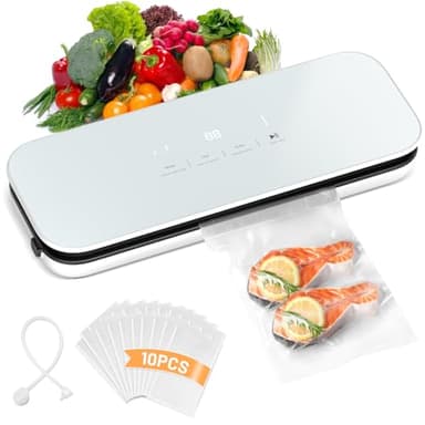 Envasadora al Vacío 75kpa con Pantalla digital, Maquina al Vacio de Alimentos con Cortador de Película, para Uso Doméstico y Comercial, Secos y Húmedos, Incluye 10 Bolsas y Tubo de Vacío