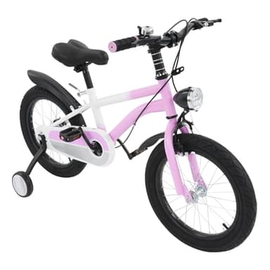 GXSFLG Bicicleta infantil de 16 pulgadas, con freno de disco, luz LED, ruedas estabilizadoras en rosa, para niñas y niños de 5 a 8 años, sillín y manillar de altura ajustable, capacidad de carga de 60