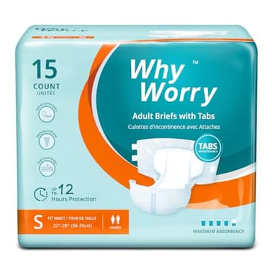 WhyWorry Pañales Adultos con Máxima Absorción, Bragas Absorbentes Desechables para Incontinencia Severa, Mujeres y Hombres, Antiolor, Unisex, Talla S, 15 Unidades
