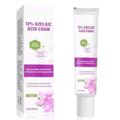 Crema de ácido azelaico 12%, eficaz cuidado facial rosácea, reduce las manchas de acné y mejora el tono de la piel opaca, para pieles sensibles, 20 ml