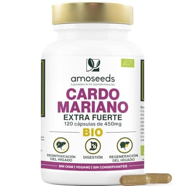 Cardo Mariano BIO | Extra Fuerte, 1350mg / Día | 120 cápsulas veganas | 1,3% Silimarina | Regenera y Protege el hígado, Desintoxica y Depura | Primera Calidad