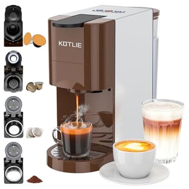 KOTLIE Cafetera 4 en 1 para NES/DG/café en polvo/ESE (44 mm), Máquina Automática de Cápsulas de Café 19 Bar, 800 ml