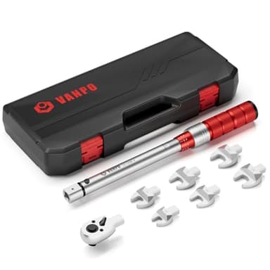 VANPO Llave dinamométrica de cabeza intercambiable 9x12mm, 10-100Nm Llave Dinamométrica, Cabeza de Carraca de 3/8", 10/13/14/15/17/19 mm extremo abierto, para Aire Acondicionado Mantenimiento