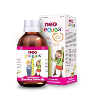 NEO PEQUES | Jarabe Infantil para un Crecimiento Fuerte y Sano | 150 ml | A Base de Vitaminas, Minerales y Extractos de Plantas Naturales | Sabor Naranja