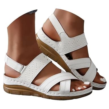 Sandalias ortopédicas para mujer, informales, cómodas, para fascitis plantar, con velcro, para verano, ligeras, con soporte de arco para exteriores, sandalias de fácil cierre, White, 40 EU