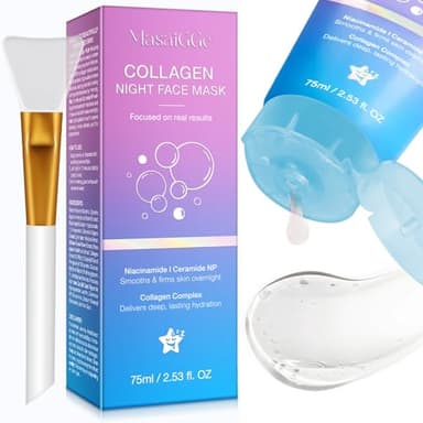 Mascarilla Colageno Facial Coreana, Mascarilla de Colageno para Envolver Durante la Noche, Mascarillas Faciales, Piel Radiante, Firmeza, Reduce la Flacidez, Opacidad y Arrugas, Aumenta la Elasticidad