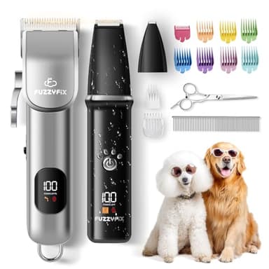 FuzzyFix Maquina Cortar Pelo Perros 3 en 1,impermeable Maquina de Cortar Pelo para Perros y Cortapelos para Patas de Perros,Negro