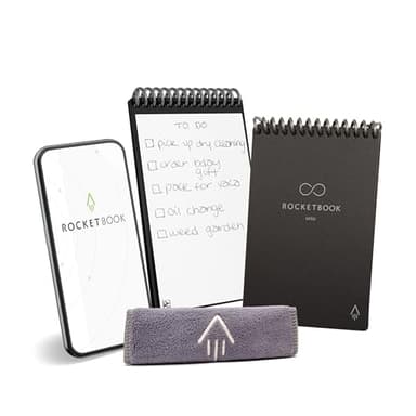 Rocketbook Mini Cuaderno Inteligente Reutilizable y de Bolsillo 8,9 x 14 cm, Negro - 48 Páginas de Puntos, Conexión a App, Borrable, Pensado para Hacer Listas y Tomar Notas en Cualquier Parte