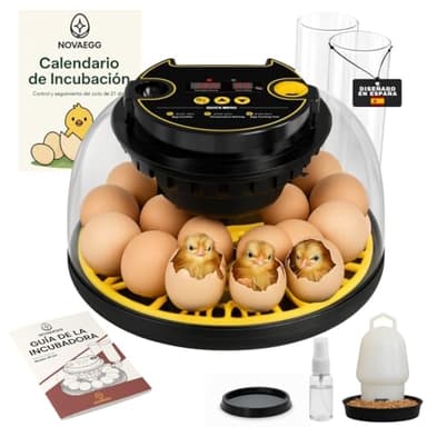 INCUBADORA de HUEVOS AUTOMÁTICA Para Todo Tipo De AVES | 12-16 Huevos | Control Automático De Temperatura, Humedad+Volteo | Incluye Calendario, Comedero, Bebedero y Guía