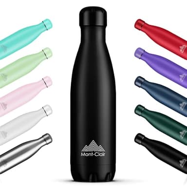 Mont-Clair l'O Botella Agua Acero Inoxidable - Botella Isotermica Termica sin BPA, 12h de Bebida Caliente y 24h de Bebida Fría, Termo agua con pared Doble Aislamiento, 500ML - Nera