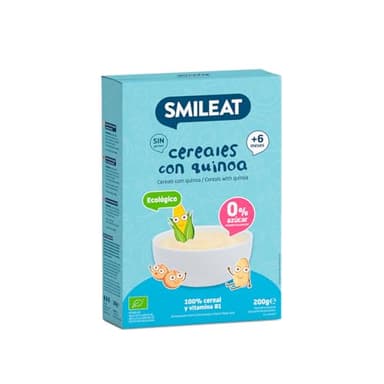 Smileat - Papilla para peques Ecológica de Cereales con Quinoa - Sin Azúcar Añadido y Sin Aditivos - Ingredientes Vegetales - Fácil de Diluir y Preparar